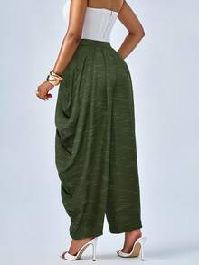 SOLERSUN Women's Fashion Loose Khaki Pleated Pocket Pants - Army Green - View 2