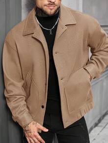 Manfinity Homme 男士时尚休闲单排扣大衣，秋冬季 - 卡其色 - 查看 6