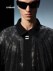 NEON BLANC Men's Long Sleeve Rhinestone Denim Jacket, For Fall - Black - View 4