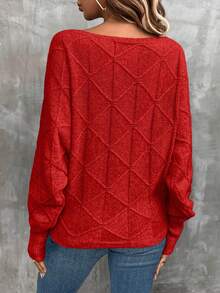 EMERY ROSE Women's Casual Solid Color Crew Neck Long Sleeve Sweater - Red - View 2