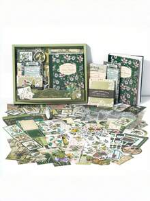 180 件 A6 尺寸纸张和 PET 材料剪贴簿用品套件，带有复古植物主题，包括花朵、蝴蝶、植物，适用于日记文具装饰和纸贴纸便笺簿网格笔记本工艺爱好者初学者子弹日记美学设计艺术 DIY 项目 - 綠色 - 查看 10