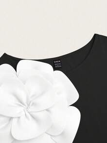 SHEIN Clasi 女式标准尺码圆领束腰花卉装饰优雅修身紧身衣 - 黑色 - 查看 3