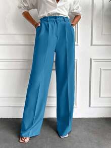 Women's Plain And Simple Daily Wear Suit Pants - Blue - View 5