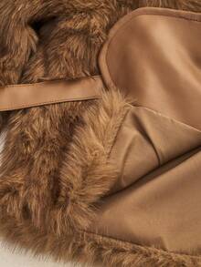 Omancia Women's Elegant Brown Top With PU Leather, Faux Fur And Tie-Up Fur Jacket, Casual For Party, Halloween, Christmas, New Year, Thanksgiving, Autumn/Winter - Coffee Brown - View 7