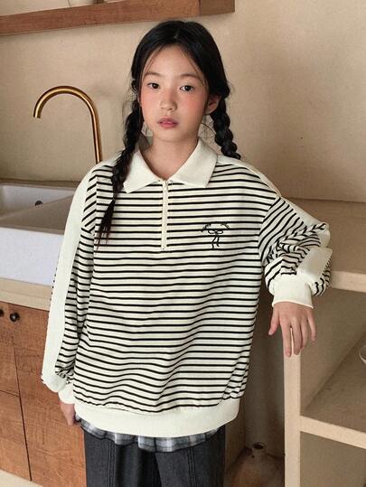 DAZY Tween Girls' Striped Knit Collared Sweatshirt, Fall