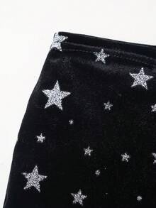 Maija Kids 年轻女孩黑色天鹅绒星星闪光休闲迷你裙 - 黑色 - 查看 5