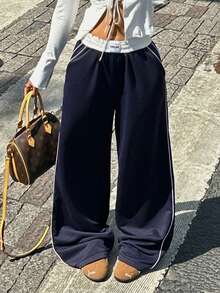 Coolane Quần ống rộng họa tiết cành cây thường ngày cho nữ - Màu xanh hải quân - Xem 2