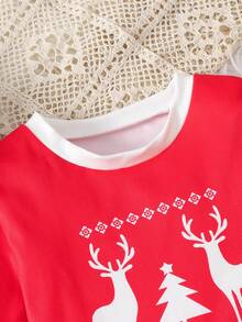 SHEIN Tween Girl Casual Comfortable Cartoon Graphic Crew Neck Pullover Loungewear - Red - View 6