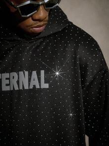 PAVTROS 男士休闲水钻字母图案口袋连帽衫，秋季 - 黑色 - 查看 6