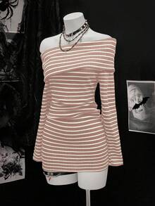 SHEIN Unity Women's Fashionable Black And Gray Striped Long Sleeve Dress - Multicolor - View 3