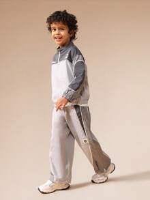 SUMWON Boys Zip Up Track Set Lightweight Training Jacket And Pants Elastic Cuffs Athletic Windbreaker Outfit - Grey - View 5