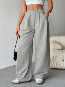SHEIN Tall Women's Fall Streetwear Fashion Casual Vintage Corduroy Textured Long Baggy Pants,Thanksgiving Gray Casual Sports Pants With Loose Style, Suitable For Sports And Leisure - Grey - View 9