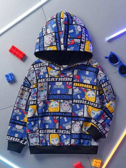 Transformers X SHEIN Sudadera informal de moda para niño con estampado de arte pop de temporada otoño-invierno