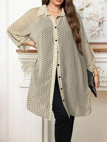 Reflora Camisa casual de manga larga con botones y estampado todo sobre talla grande