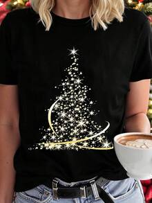 EMERY ROSE Plus Size Christmas T-Shirt, Plus Size Streetwear Graphic Tee, Casual Comfy Top, Vacation Vibe - Black - View 4