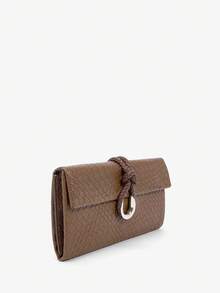 SHEIN SXY Ladies, Women Clutchs, Silver, Woven Embossed Pu, Fashionable, Elegant, Simple, Personalized, Versatile, Classic, For Commute, Office, Date, Daily, Shopping, Afternoon Tea - Brown - View 3