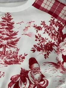EMERY ROSE New Vintage Santa Claus Plaid Print Long Sleeve Pullover Sweatshirt, Christmas - Multicolor - View 3