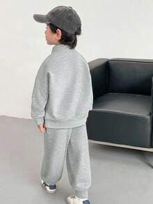 Genkimix Kids 2件套Genkimix Young Boy字母印花休闲上衣+纯色锥形休闲裤 - 灰色 - 查看 2