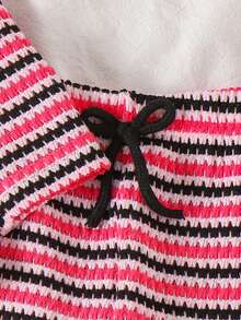 SHEIN Vintaside Kids 2pcs Baby Girl Spring/Autumn Black & White Striped Knit Top + Casual Pants Set