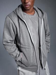 DRIFTMERE 男士单件套羊羔绒内衬拉链连帽卫衣，保暖休闲多功能针织卫衣抓绒内衬外套，健身服 - 灰色 - 查看 4