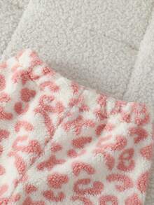 SHEIN 2 件套年轻女孩舒适豹纹长袖上衣和裤子睡衣套装，秋冬 - 粉色 - 查看 5