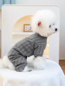 PETSIN 1 bộ đồ liền thân cho chó mèo cưng, quần áo mặc nhà màu xám có thể mặc quanh năm, mềm mại và thoải mái - Xám - Xem 2