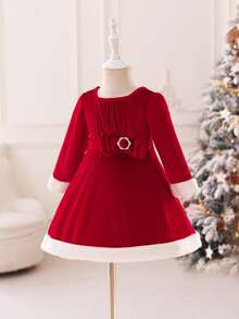 Glamorique Kids Christmas Baby Girl Fur Trim Princess Dress, Suitable For Formal Occasions - Red - View 1