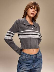 Hanevo Suéter de punto de ajuste ceñido casual para mujer, minimalista y versátil, para otoño/invierno