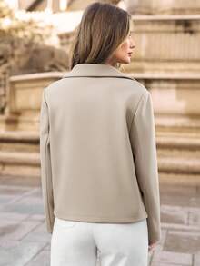 SHEIN Frenchy Women's Autumn Commuter Notched Collar Double-Breasted Blazer Winter - Apricot - View 2