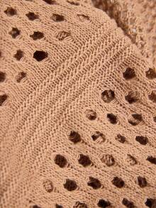 EURMUSE Plus Size Solid Color Hollow Out Knit Cardigan, Casual For Autumn - Mocha Brown - View 6
