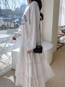 Joudiya 女士字母印花连衣裙，荷叶边，秋季长袖连衣裙，端庄时尚