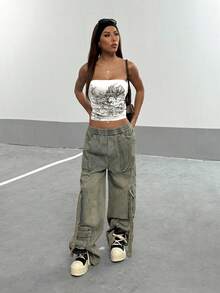 StreetHx Streetwear 女式摇滚深色水钻抹胸上衣 - 白色 - 查看 6