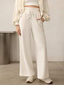 Mulvari 女式罗纹腰带休闲运动裤 - 杏色 - 查看 1