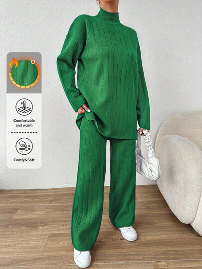 SHEIN Cottnline 2pcs Solid Color Turtleneck Sweaters Set