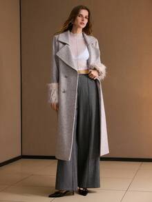 MOTF PREMIUM WOMEN'S LOOSE FIT WIDE LEG SEAM FRONT PANTS, AUTUMN/WINTER - Grey - View 3