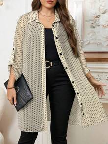 Reflora Camisa casual de manga larga con botones y estampado todo sobre talla grande