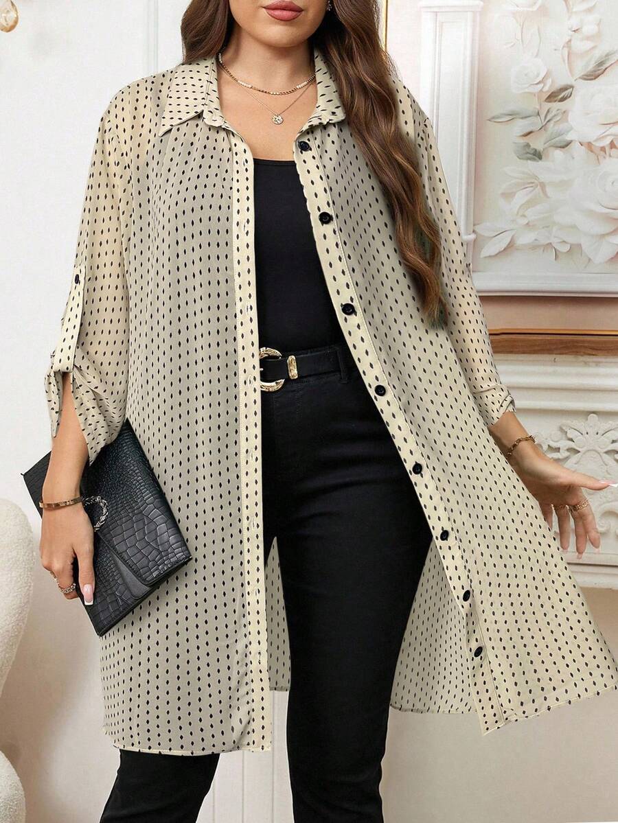 Reflora Camisa casual de manga larga con botones y estampado todo sobre talla grande