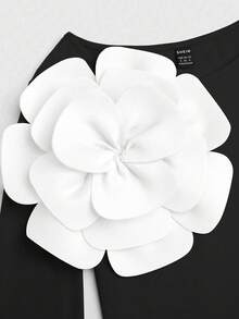 SHEIN Clasi 女式标准尺码圆领束腰花卉装饰优雅修身紧身衣 - 黑色 - 查看 5