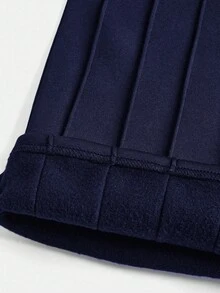 SHEIN 青少年女孩休闲街头风格褶皱 U 领长袖罗纹针织修身 T 恤和褶皱阔腿运动裤套装，适合居家、户外、学校，海军蓝 - 藏蓝色 - 查看 4