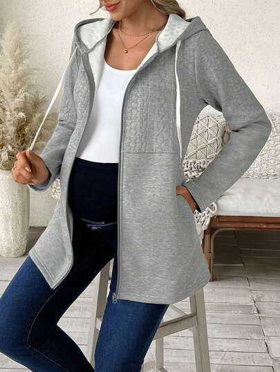 SHEIN Maternity Jacket With Zipper, Long Sleeve, Regular Fit, Autumn/Winter
