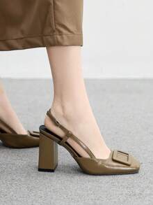 CUCCOO BIZCHIC Pantofi sport pentru femei, cu vârf pătrat, toc gros, din piele PU maro, fără slip-on, la modă, minimalisti, confortabili, pentru purtare zilnică și ocazii speciale