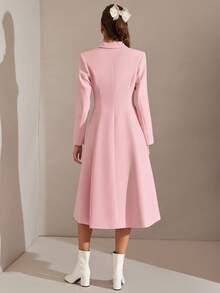 Enchnt Women's Elegant Soft Pink Winter Coat, Pink Lapel Minimalist Double Breasted Long Sleeve Coat,Autumn Elegant Work Chic&Elegant Everyday Wear - Pink - View 6