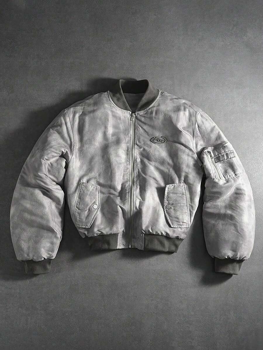 PAVTROS Manfinity Streetrush 男士街头风流行INS同款男士长袖夹克，街头服饰，冬季夹克，保暖冬装，圣诞节，男友礼物，Y2K夹克，灰色夹克，街头服饰夹克，短款男士夹克 - 灰色 - 查看 1