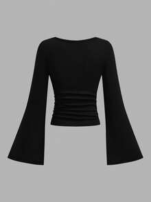 Girlism Tween Girls Buy 1 Get 2 Free 3pcs/Set Apricot Red Black/Autumn And Winter/Casual And Versatile/Bell Sleeves/Gathered Details/Knitted Slim-Fit Bottoming Long-Sleeved T-Shirt - Red - View 7