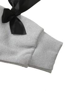 SHEIN Elladie kids 2件套婴儿/幼儿女孩简约时尚粉色蝴蝶结黑色上衣和粉色裤子运动服套装 - 彩色 - 查看 3