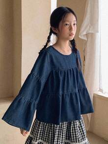 DAZY Girls Denim Round Neck Blouse