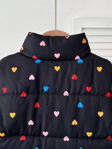 SHEIN 女婴爱心印花保暖内衬外套背心 - 黑色 - 查看 7