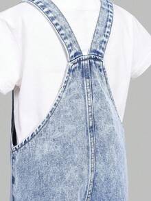 SHEIN ChillGRL 女童新款花卉、心形、彩虹涂鸦时尚休闲舒适柔软牛仔连体裤