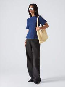 LYSMO 女式休闲时尚街头拉链短袖修身牛仔夹克 - 中等水洗藍 - 查看 6