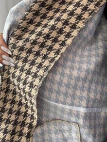 Elenzga 女士优雅奢华礼服，适合万圣节、圣诞节、沙特国庆节、新年派对、毕业典礼、婚礼，粗花呢拼色斗篷风衣配腰带，常规长度修身大衣，棕色和卡其色，带口袋 - 棕色 - 查看 7